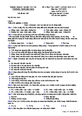 Đề kiểm tra chất lượng học kỳ II môn Hóa học Lớp 8 - Mã đề thi 485 - Năm học 2019-2020 - Trường THCS Bắc Sơn